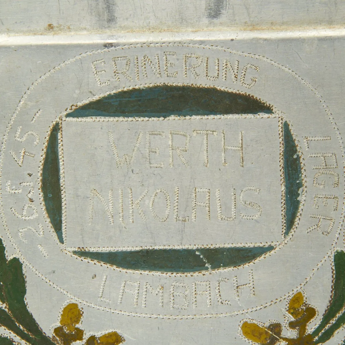 Original German WWII M-31 Aluminum Mess Tin Decorated by German P.O.W. Nikolaus Werth