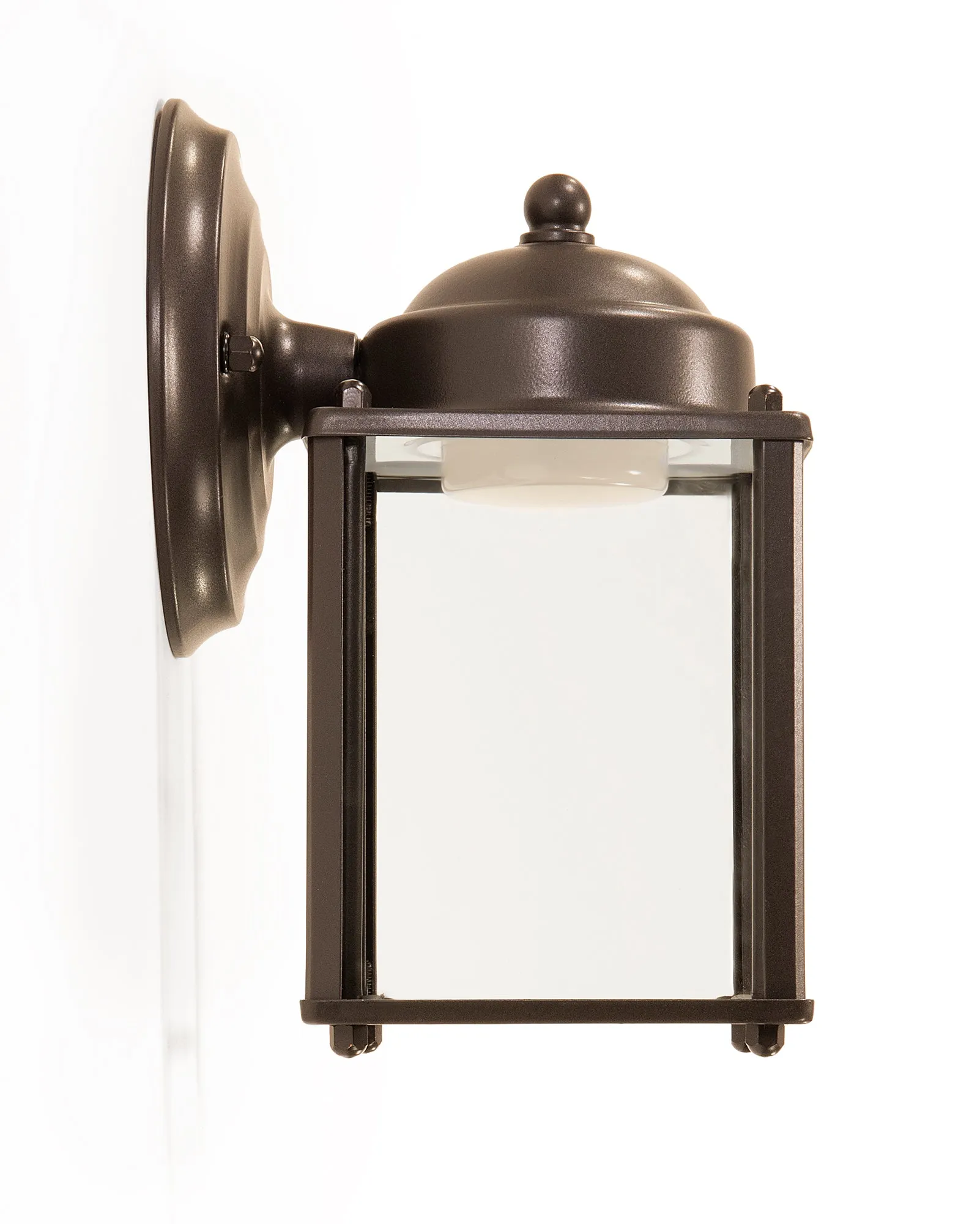 Outdoor Integrated LED Square Coach Light, 800 Lumens, 3K, Wet Location, Clear Glass, Black, Bronze, Nickel and White Finish