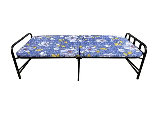 PALMEN Folding Bed Single for Sleeping, 2 Inch Soft Mattress Top Single Size Cot 3x6 ft (Powder Coating Black Matte Finish)