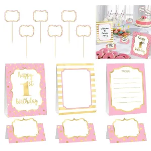 Pink & Gold 1st Birthday Buffet Decoration Kit