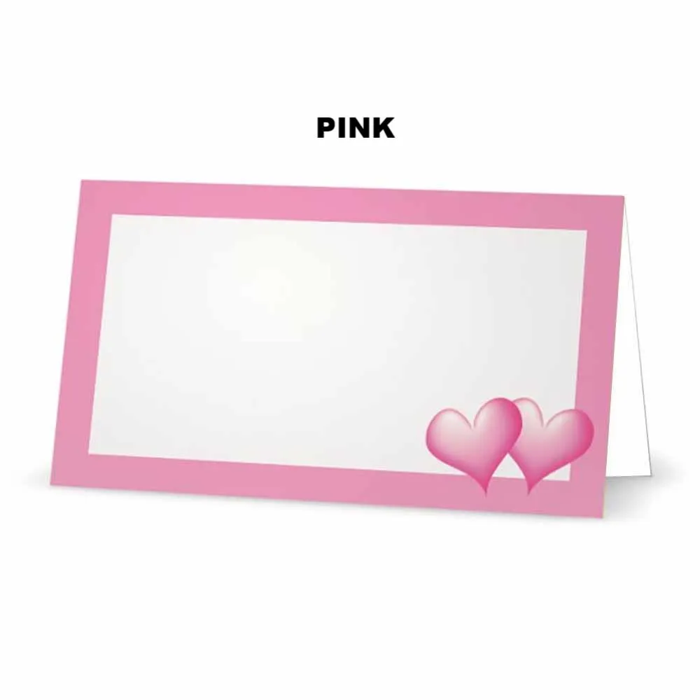 Pink Hearts Place Cards  - Tent Style - SELECT COLOR