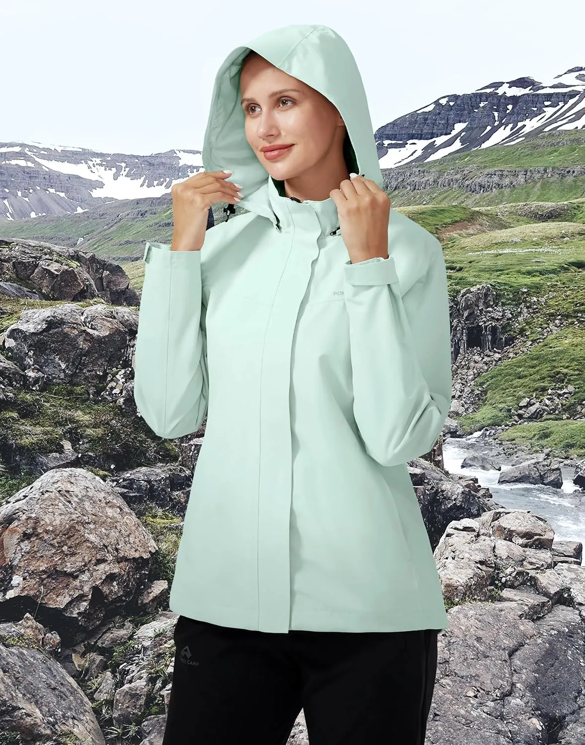 Pioneer Camp Women's Rain Jacket Waterproof Shell Jacket Hooded Windbreaker Lightweight Rain Coats for Outdoor Hiking Travel