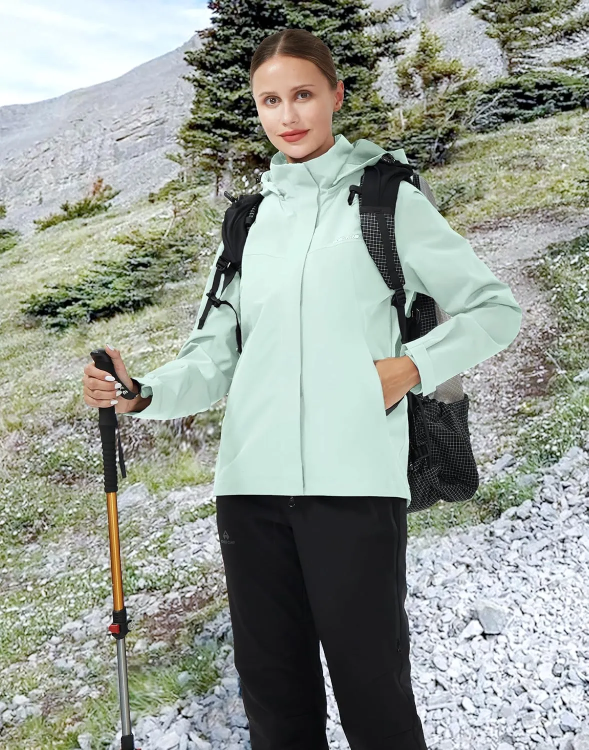 Pioneer Camp Women's Rain Jacket Waterproof Shell Jacket Hooded Windbreaker Lightweight Rain Coats for Outdoor Hiking Travel