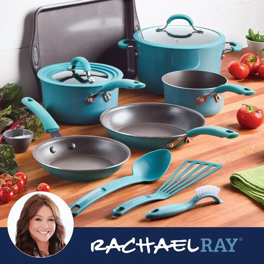 Rachael Ray Cook   Create 11pc Aluminum Nonstick Cookware Set - Agave Blue