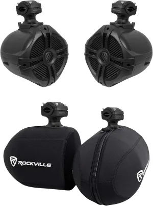 Rockville 2 RWB70B Black 6.5" 360 Swivel Marine Wakeboard Tower Speakers Covers