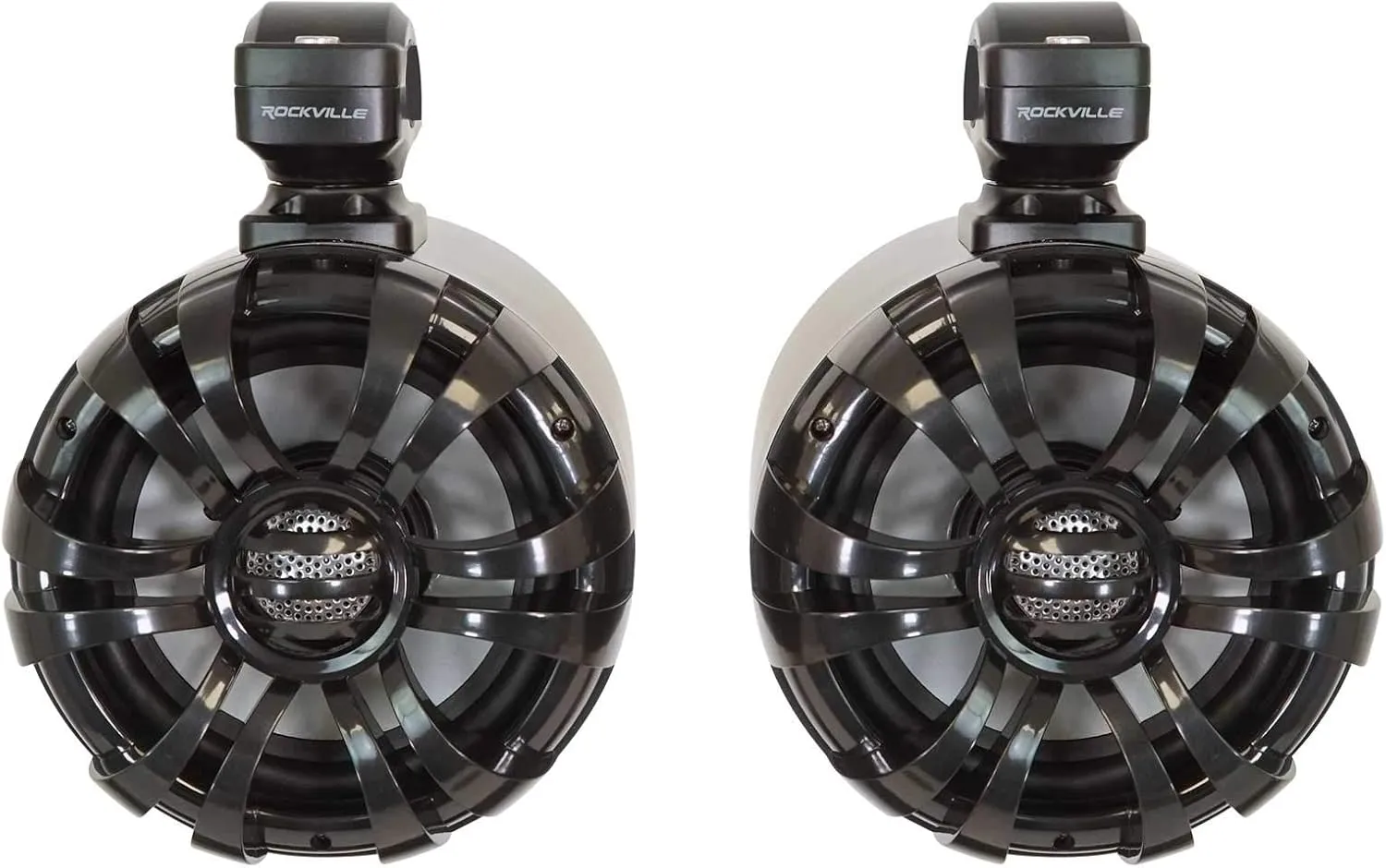 Rockville WB65 Black 6.5" 600W Marine Wakeboard Tower Speakers, 4 Ohm, Waterproof, 360-Degree Swivel, Durable Build for Boats, ATVs, UTVs
