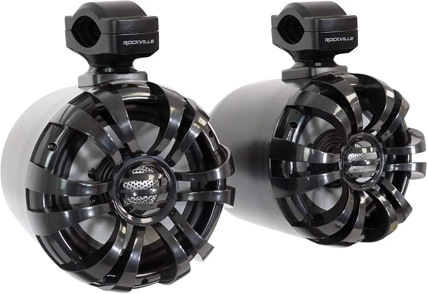 Rockville WB65 Black 6.5" 600W Marine Wakeboard Tower Speakers, 4 Ohm, Waterproof, 360-Degree Swivel, Durable Build for Boats, ATVs, UTVs
