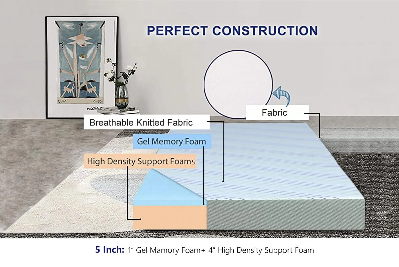 Springtek Foldable Mattress|5 Y Warranty By Ashoka|2 Layer High Density&Gel Memory Foam Folding Mattress|Guest Bed Gadda|Floor/Travelling/Portable Mattresses|5 In Single Size Cot Mattress|72X36 In