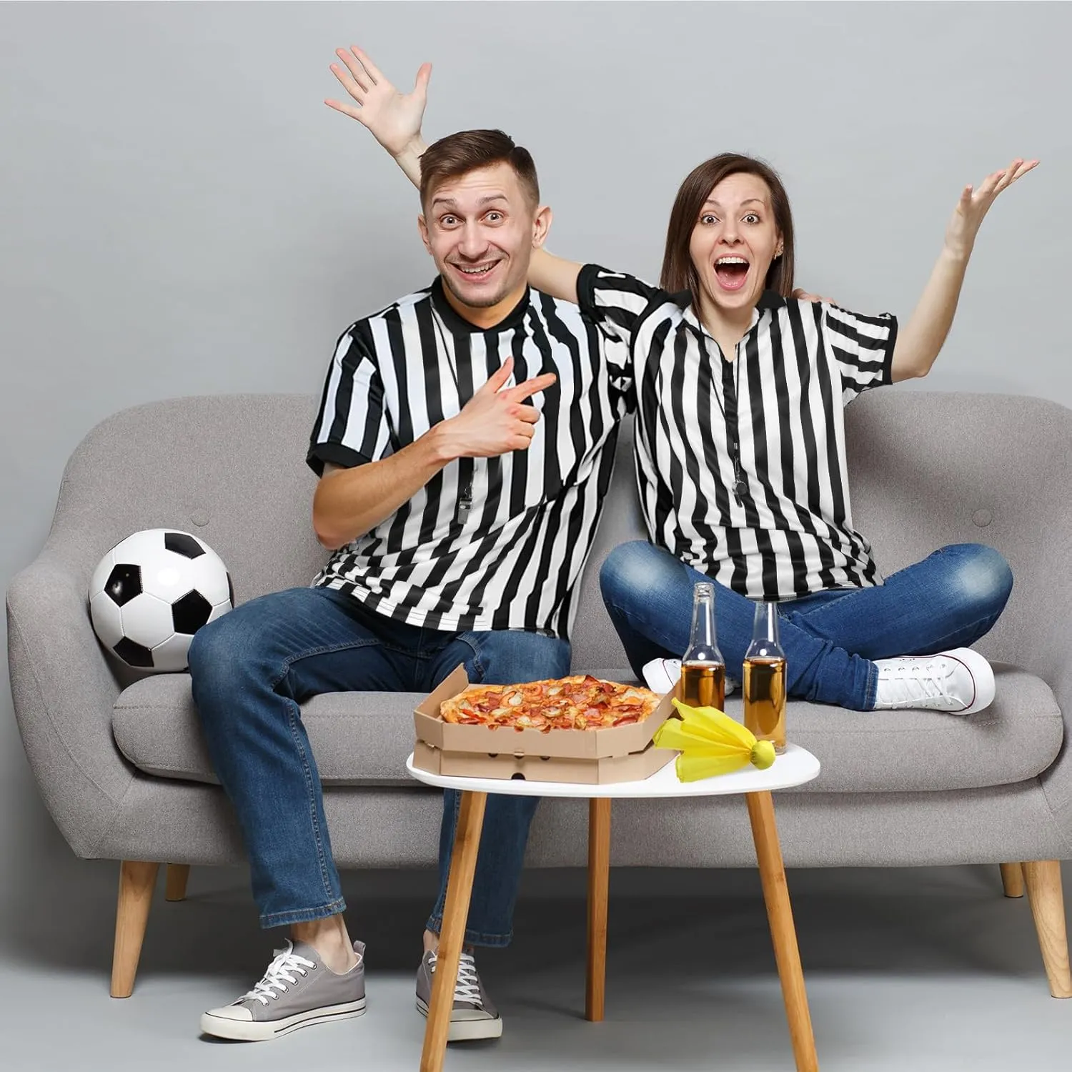 Syhood Men's Referee Shirt Stripe Umpire Jersey, Penalty Flag and Whistle for Football Soccer Sports and Halloween Cosplay