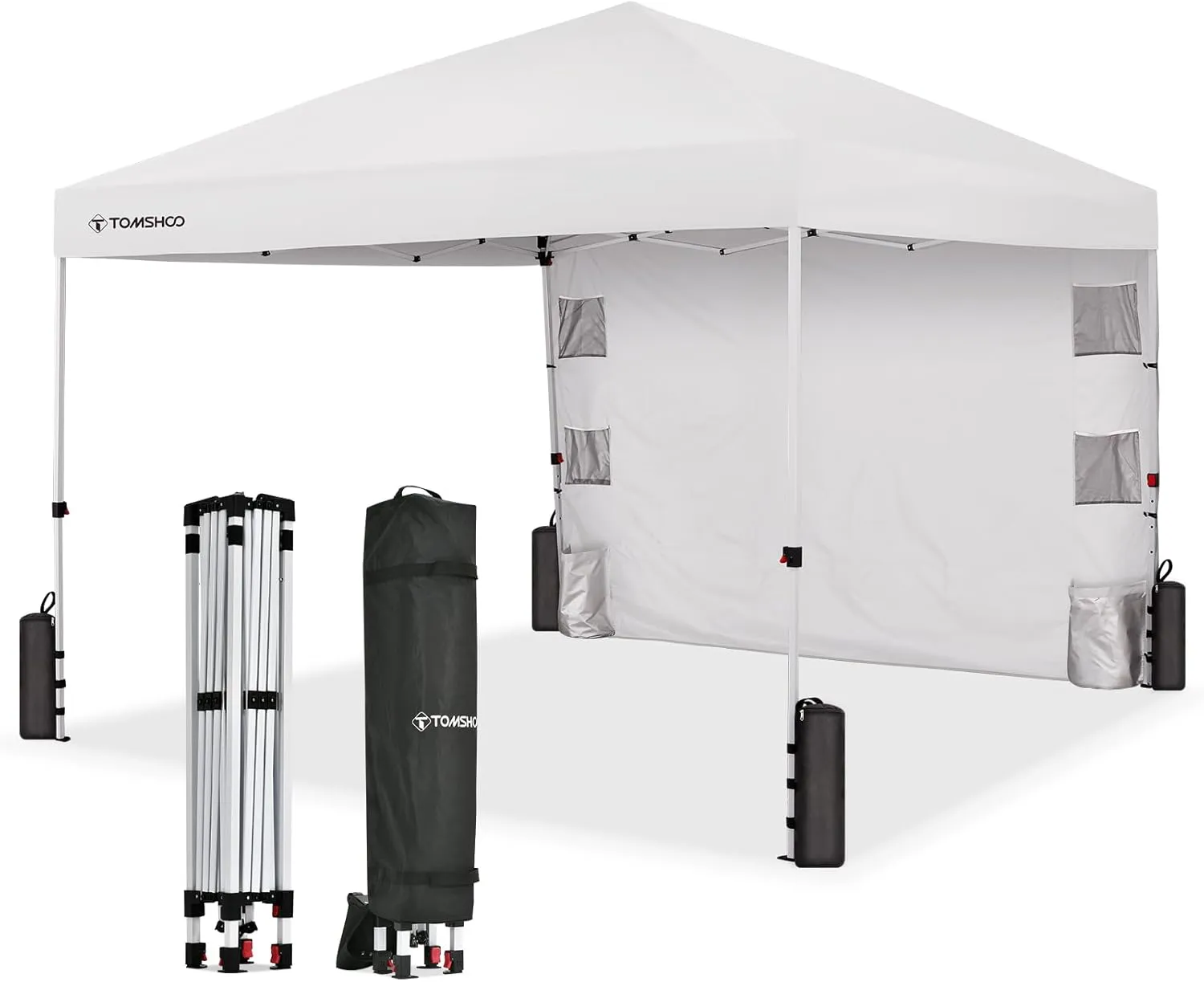 TOMSHOO 10x10 Pop Up Canopy with 1 Side Wall - Beach Tent with One Push Setup - Outdoor Sun Shade for Events, Parties, Camping