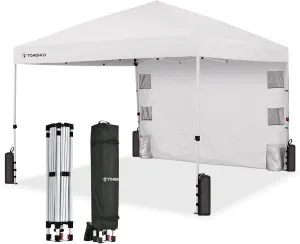 TOMSHOO 10x10 Pop Up Canopy with 1 Side Wall - Beach Tent with One Push Setup - Outdoor Sun Shade for Events, Parties, Camping