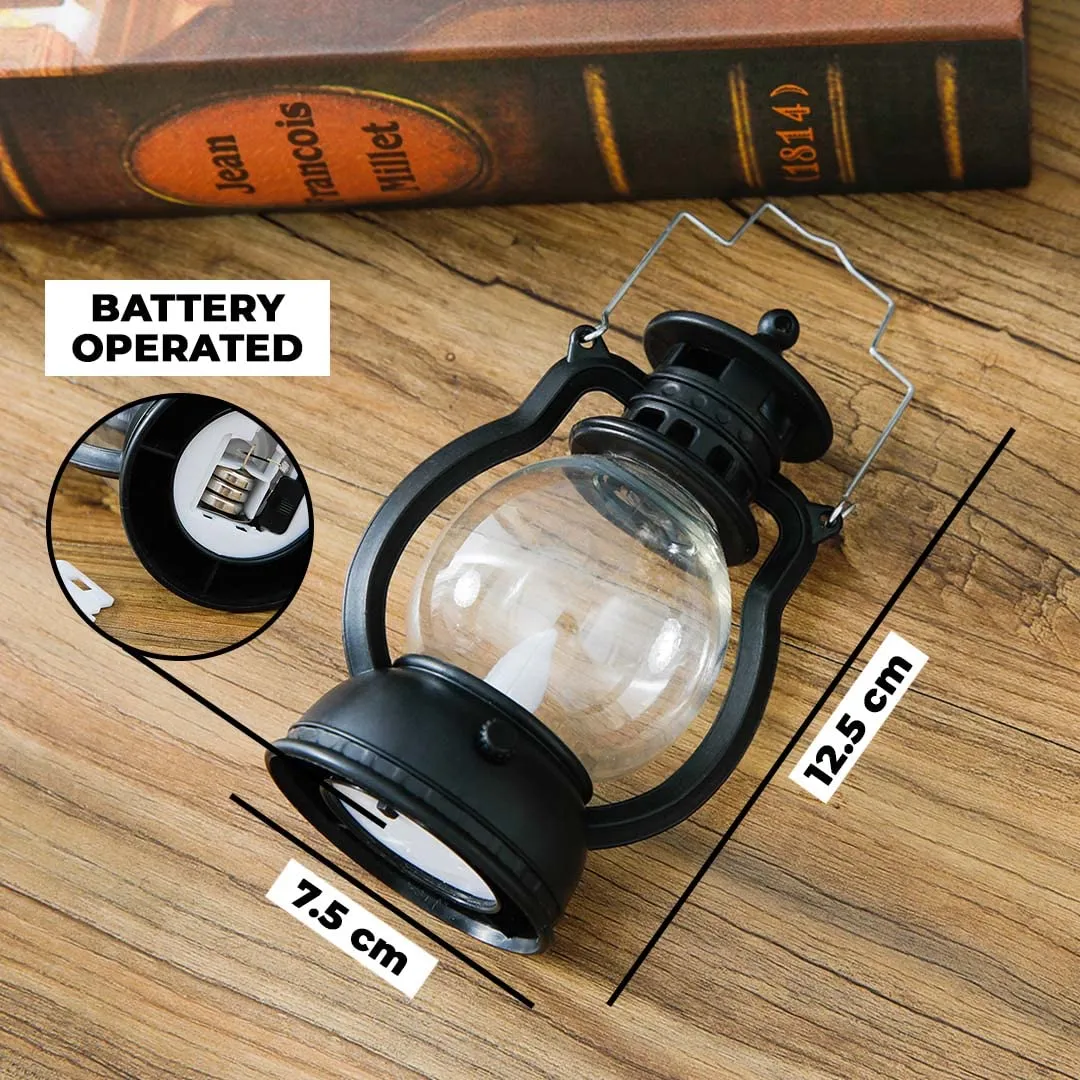 Urbane Home LED Lantern Lamp|Battey Operated|Flameless Yellow Light|Safe & Easy to Maintain|Diwali Lights for Home Decoration,Along With Other Festivities & Parties|Black Hanging Lantern|B0-003A|Black