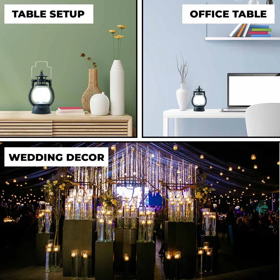 Urbane Home LED Lantern Lamp|Battey Operated|Flameless Yellow Light|Safe & Easy to Maintain|Diwali Lights for Home Decoration,Along With Other Festivities & Parties|Black Hanging Lantern|B0-003A|Black