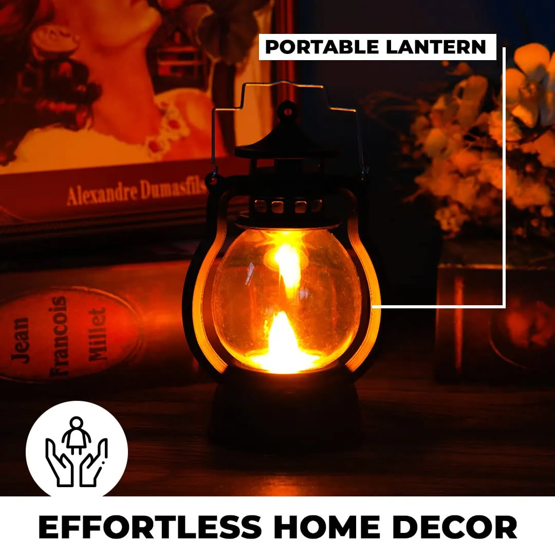 Urbane Home LED Lantern Lamp|Battey Operated|Flameless Yellow Light|Safe & Easy to Maintain|Diwali Lights for Home Decoration,Along With Other Festivities & Parties|Black Hanging Lantern|B0-003A|Black