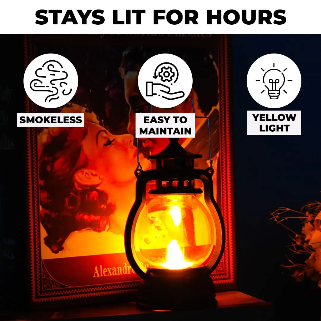 Urbane Home LED Lantern Lamp|Battey Operated|Flameless Yellow Light|Safe & Easy to Maintain|Diwali Lights for Home Decoration,Along With Other Festivities & Parties|Black Hanging Lantern|B0-003A|Black
