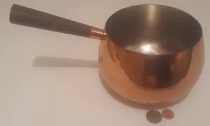 Vintage Copper Metal Cooking Pot with Wooden Handle, 10" Long, and 6" x 4" Pot Size, Kitchen Decor, Shelf Display, Cooking