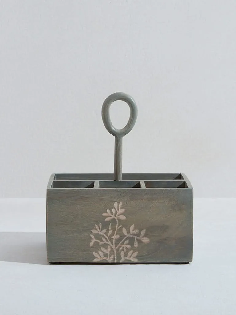 Westside Home Green Leaf Detailed Wooden Caddy