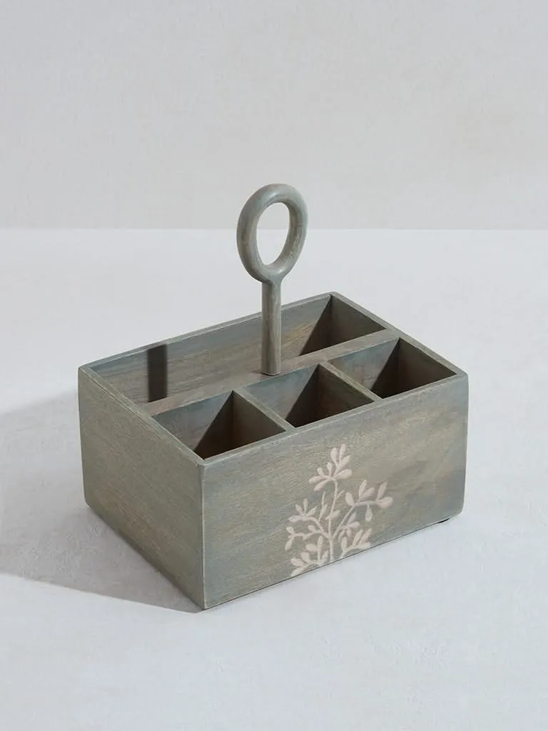 Westside Home Green Leaf Detailed Wooden Caddy