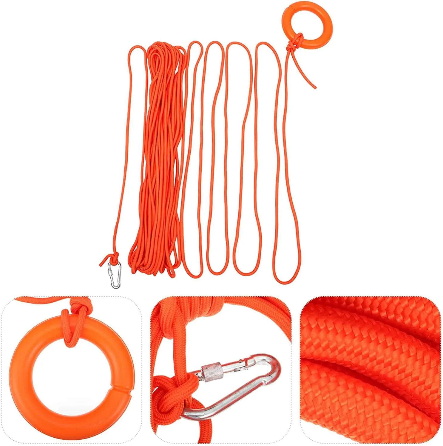 YUEWO Water Floating Lifesaving Rope with Buckle and Hand Ring Professional Throwing Rescue Rope, for Rowing, Surfing, Fishing, Rafting, Water Rescue Equipment, Orange